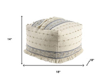 Load image into Gallery viewer, Cotton Wool Striped Pouf Ottoman - Ivory / Navy Blue
