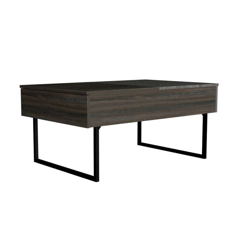 39" Wood And Metal Lift Top Coffee Table With Drawer - Espresso And Black