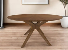 Load image into Gallery viewer, 59" Brown Rounded Pedestal Base Dining Table
