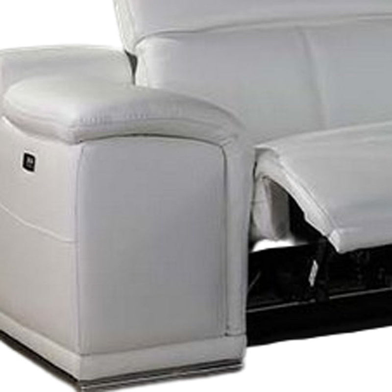Italian Leather Power Reclining Eight Piece Corner Sectional With Console - White