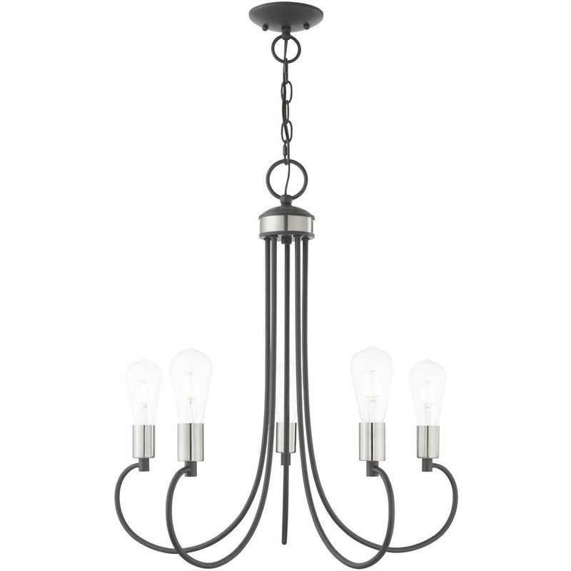 26" Five Light Dimmable Chandelier With Shades - Gray