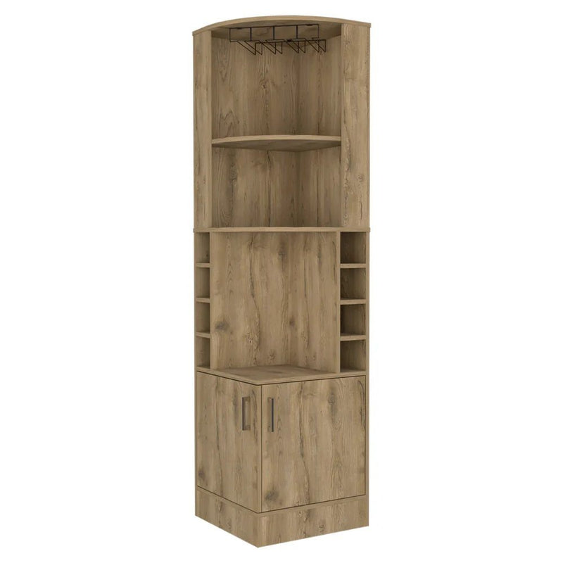 Corner Bar Cabinet With Eleven Shelves - Natural