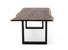 Load image into Gallery viewer, 102" Brown And Black Solid Wood And Metal Sled Base Dining Table
