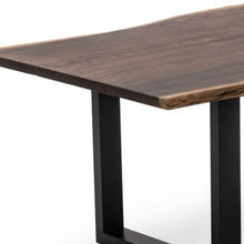 Load image into Gallery viewer, 102" Brown And Black Solid Wood And Metal Sled Base Dining Table
