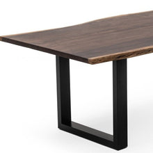 Load image into Gallery viewer, 102" Brown And Black Solid Wood And Metal Sled Base Dining Table
