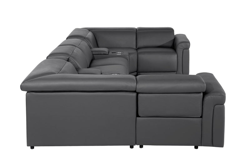 Italian Leather Power Reclining U Shaped Eight Piece Sectional With Console - Dark Gray
