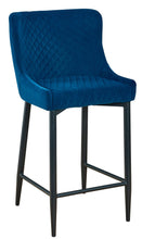 Load image into Gallery viewer, 26" Velvet And Metal Low Back Counter Height Bar Chairs (Set of 2) - Blue / Black
