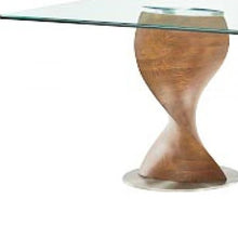 Load image into Gallery viewer, 95" Clear And Brown Glass And Solid Wood Double Pedestal Base Dining Table
