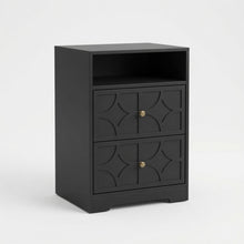 Load image into Gallery viewer, Nightstand With Diamond Carvings Handles, 2 Drawers &amp; Charging Station
