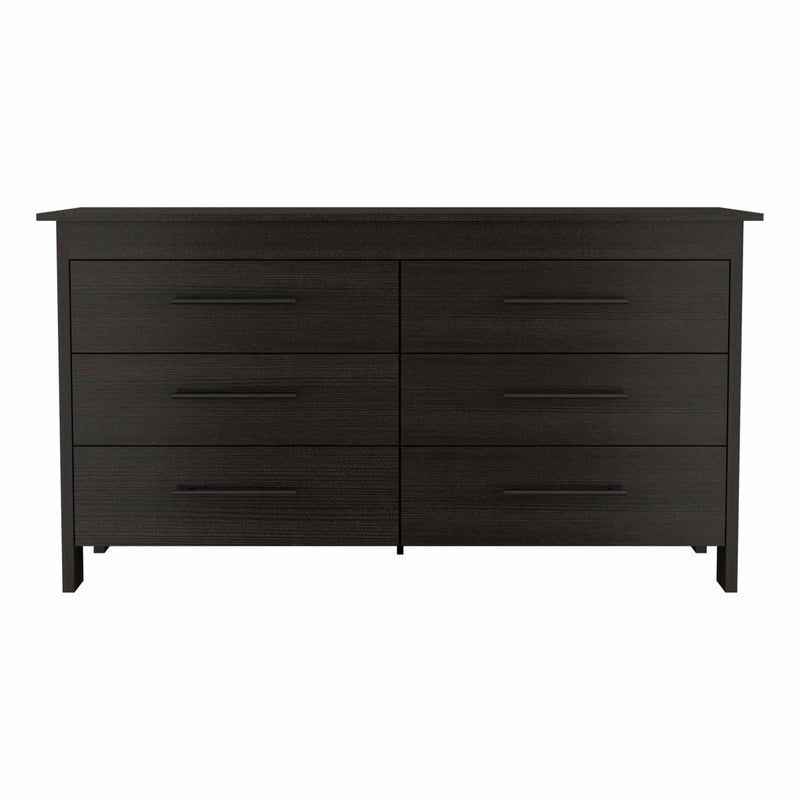Six Drawer Wooden Double Dresser - Black