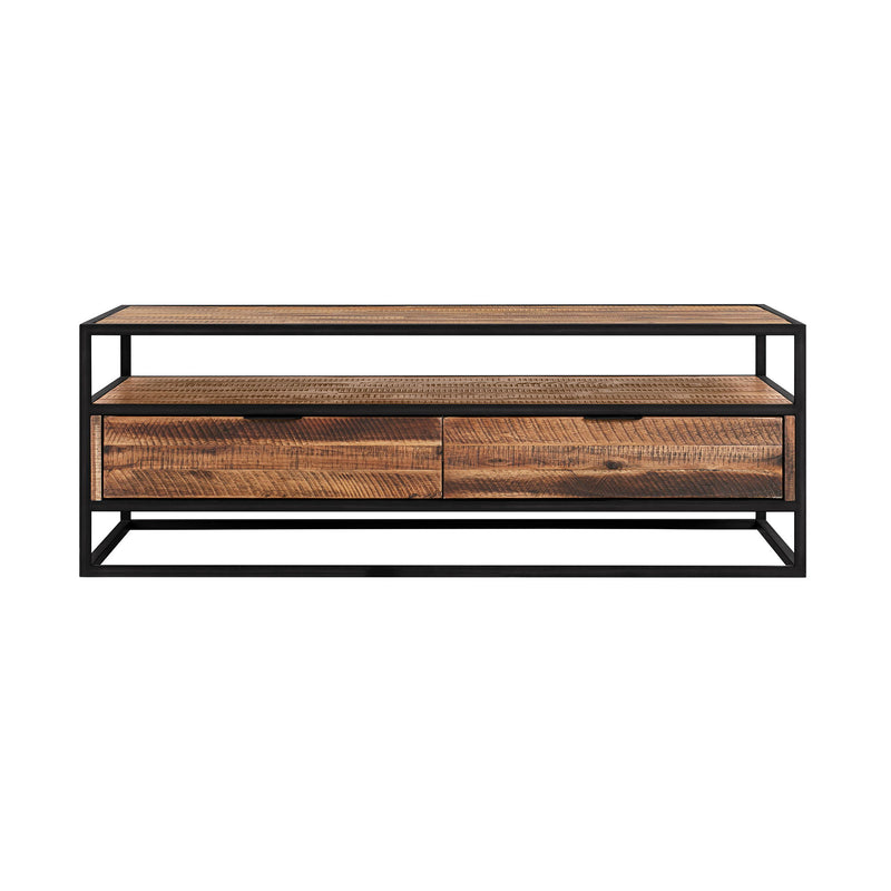 Solid Wood And Metal Coffee Table With Two Drawers And Shelf - Brown And Black
