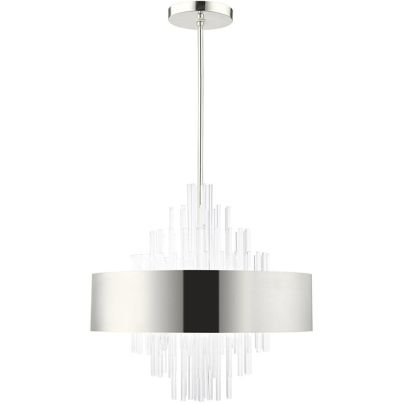 28" Ten Light Dimmable Chandelier With Shades - Nickel