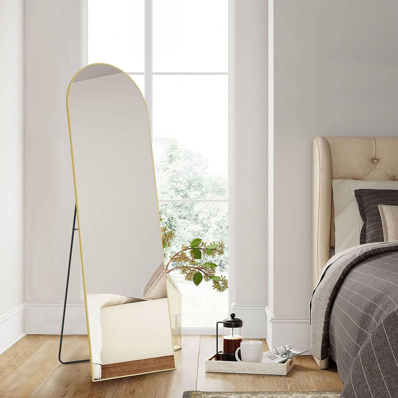 64'' Aluminum Arch Freestanding Framed Standing Mirror - Gold