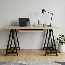 Load image into Gallery viewer, 60" Ivory and Black Solid Wood Executive Desk
