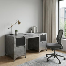 Load image into Gallery viewer, 56" Gray Metal Computer Desk With Three Drawers
