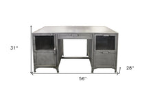 Load image into Gallery viewer, 56" Gray Metal Computer Desk With Three Drawers
