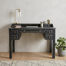 Load image into Gallery viewer, 46" Black Solid Wood Writing Desk With Seven Drawers
