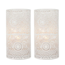 Load image into Gallery viewer, 8" Metal Pierced Geometric Battery Operated Lamps With Cylinder Shades (Set of 2) - White
