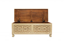 Load image into Gallery viewer, 46" Antique White Solid Carved Wood Scroll Bench with Flip Top
