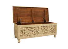 Load image into Gallery viewer, 46" Antique White Solid Carved Wood Scroll Bench with Flip Top
