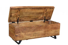 Load image into Gallery viewer, 46" Brown and Black Distressed Solid Wood Storage Bench with Flip Top
