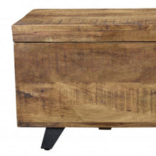 Load image into Gallery viewer, 46" Brown and Black Distressed Solid Wood Storage Bench with Flip Top

