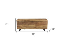 Load image into Gallery viewer, 46" Brown and Black Distressed Solid Wood Storage Bench with Flip Top
