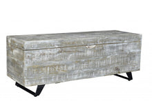 Load image into Gallery viewer, 46" Gray and Black Distressed Solid Wood Storage Bench with Flip Top
