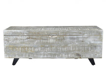 Load image into Gallery viewer, 46" Gray and Black Distressed Solid Wood Storage Bench with Flip Top

