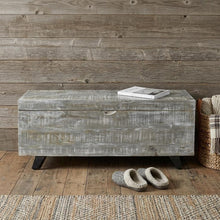 Load image into Gallery viewer, 46" Gray and Black Distressed Solid Wood Storage Bench with Flip Top
