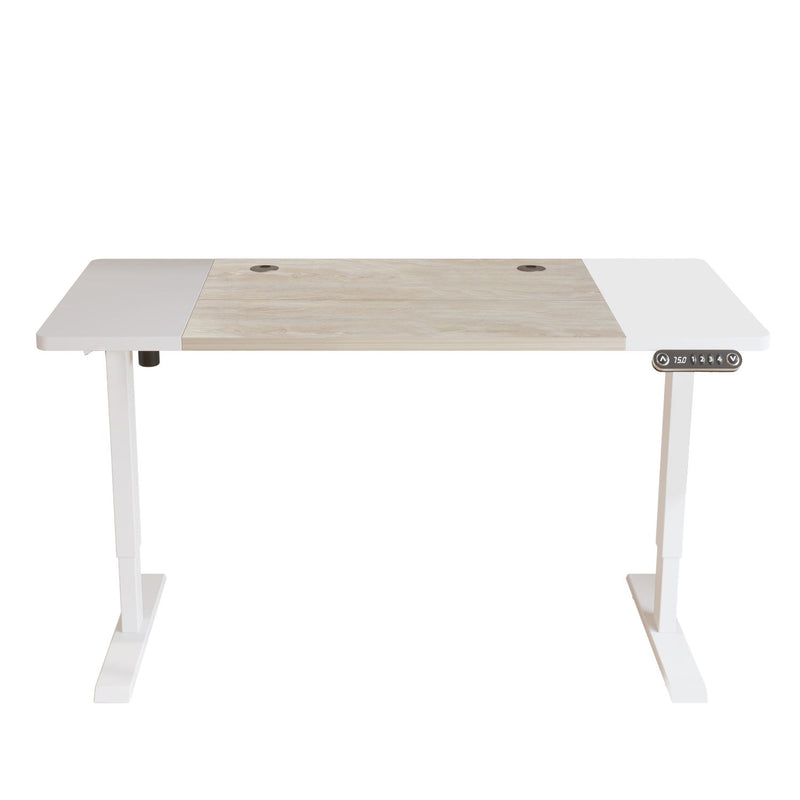 Adjustable Wood And Stainless Steel Rolling Computer Desk - Natural And White