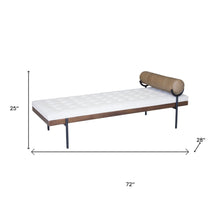 Load image into Gallery viewer, 72" Ivory Brown And Black Tufted Cotton Wood And Metal Cushioned Bench With Pillow
