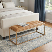Load image into Gallery viewer, 43" Brown And Gold Upholstered Upholstery Bedroom Bench
