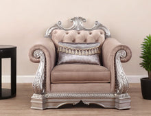 Load image into Gallery viewer, Velvet Tufted Arm Chair And Toss Pillow - Cherry Blossom Pink And Silver
