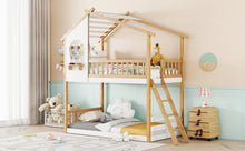 Load image into Gallery viewer, Twin Over Twin Bunk Bed Wood Bed with Roof, Window, Ladder,Natural(OLD SKU :LT100008AAD)
