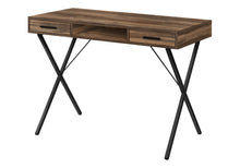 Load image into Gallery viewer, 42" Brown and Black Wood and Metal x-Shape Computer Desk With Two Drawers
