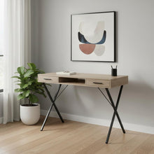 Load image into Gallery viewer, 42" Taupe and Black Computer Desk With Two Drawers
