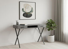 Load image into Gallery viewer, 42" Gray and Black Wood and Metal x-Shape Computer Desk With Two Drawers
