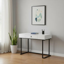 Load image into Gallery viewer, 42" White and Black Wood and Metal Sled Computer Desk
