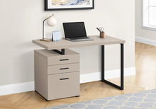 Load image into Gallery viewer, 47" Taupe and Black Wood and Metal Sled Computer Desk With Three Drawers

