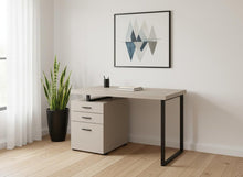 Load image into Gallery viewer, 47" Taupe and Black Wood and Metal Sled Computer Desk With Three Drawers
