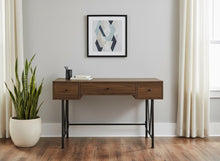Load image into Gallery viewer, 47" Brown and Black Wood and Metal Sled Computer Desk With Three Drawers
