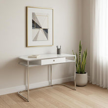 Load image into Gallery viewer, 47" White and Silver Wood and Metal Sled Computer Desk
