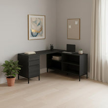 Load image into Gallery viewer, 60" Black L Shape Computer Desk With Three Drawers
