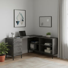 Load image into Gallery viewer, 60" Gray and Black L Shape Computer Desk With Three Drawers
