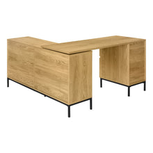 Load image into Gallery viewer, 60" Brown and Black L Shape Computer Desk With Three Drawers
