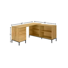 Load image into Gallery viewer, 60" Brown and Black L Shape Computer Desk With Three Drawers
