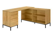 Load image into Gallery viewer, 60" Brown and Black L Shape Computer Desk With Three Drawers
