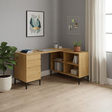 Load image into Gallery viewer, 60" Brown and Black L Shape Computer Desk With Three Drawers
