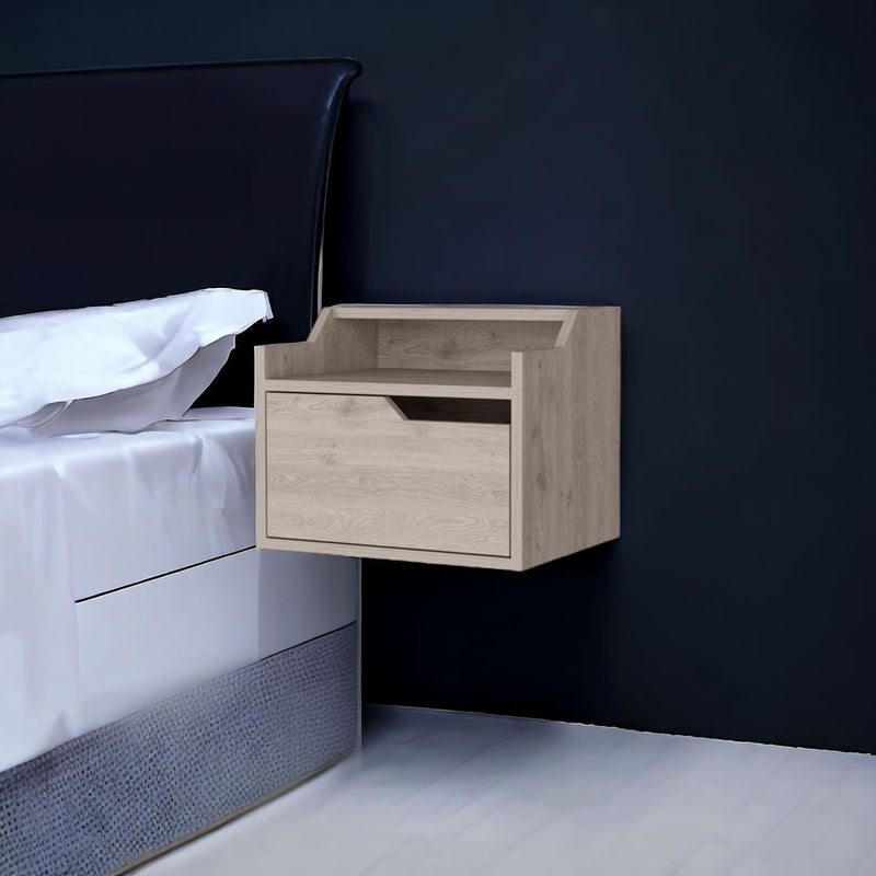 13" One Drawer Faux Wood Floating Nightstand - Gray